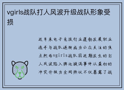 vgirls战队打人风波升级战队形象受损