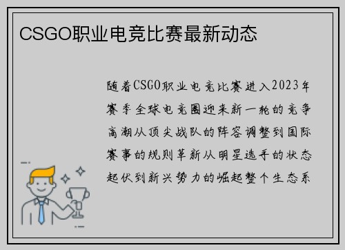 CSGO职业电竞比赛最新动态
